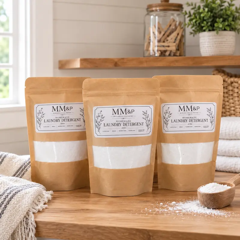 Bag of homemade natural laundry detergent