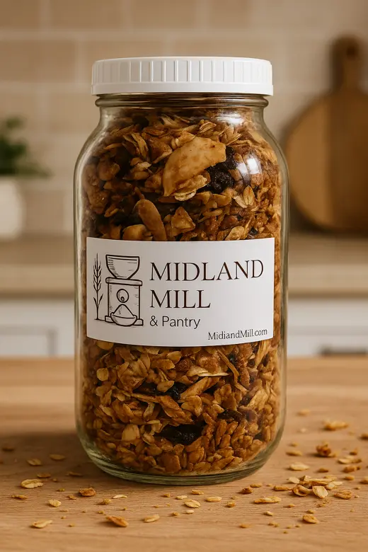 Bag of Midland Mill organic honey nut granola